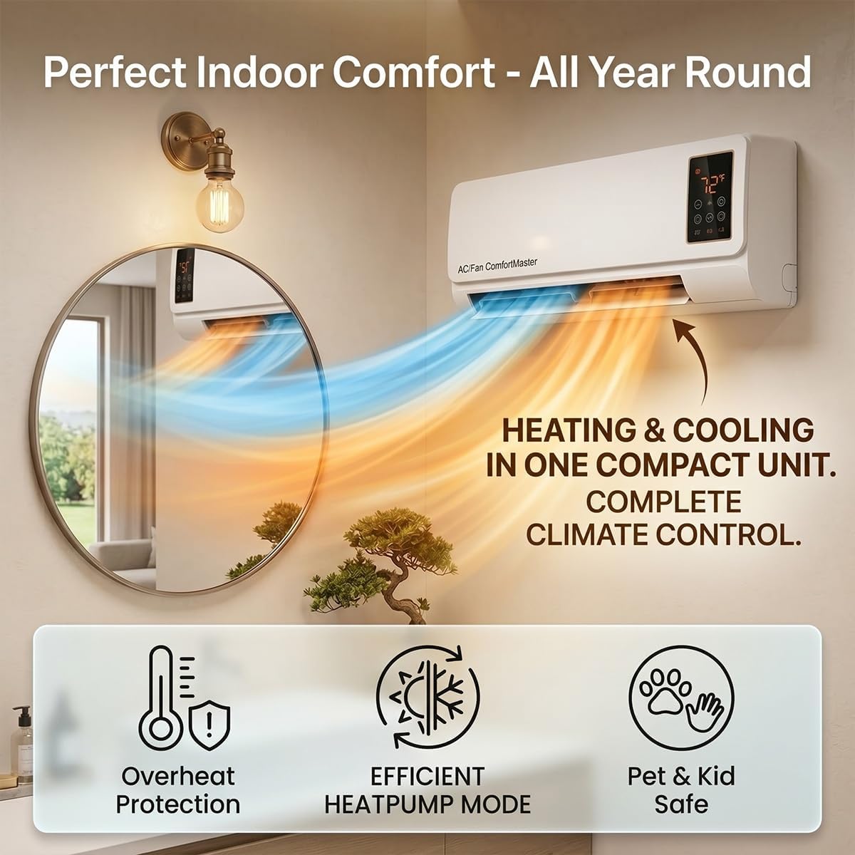 Smart Garden Rooms - 1800W Wall Mounted Air Conditioner Fan
